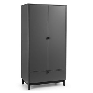 Modern 2 door matt grey wardrobe with clean lines and black base, crafted for minimalist interiors and contemporary UK homes.
