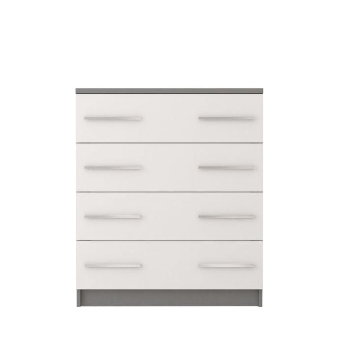 CHOICE Orlan 4 drawer chest of drawers in matt grey and white with horizontal handles - modern bedroom storage