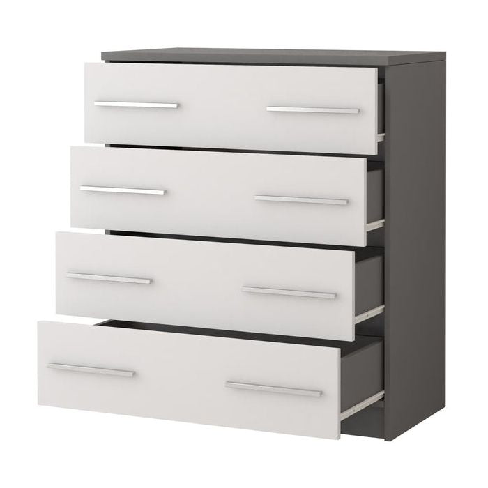 CHOICE Orlan 4 drawer chest in matt grey and white with sleek handles
