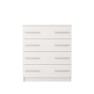 The CHOICE Orlan 4 Drawer Chest in a matt white finish, with horizontal handles on each drawer, is shown against a plain white background.