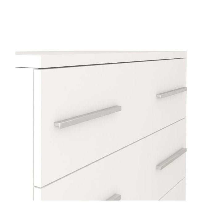 CHOICE Orlan 4 drawer chest in matt white finish with silver handles, close-up view