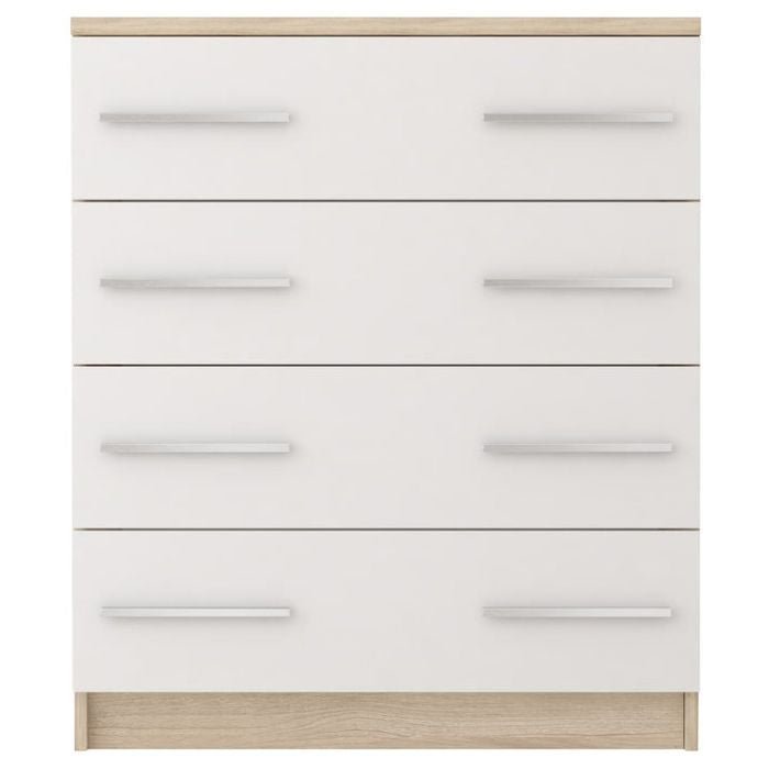 Modern 4-drawer chest in Sonoma Oak and white finish