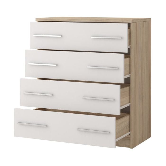 CHOICE Orlan 4 Drawer Chest in Sonoma Oak & White modern chest of drawers