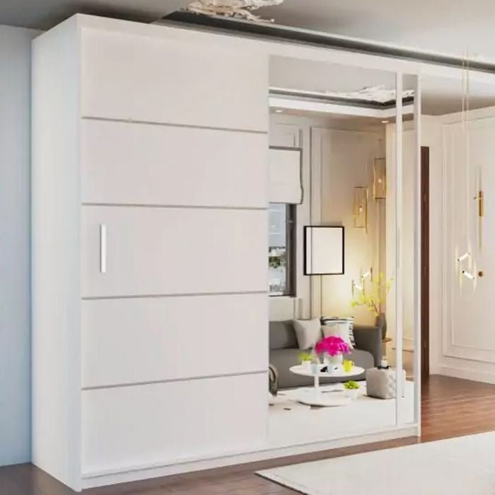CHOICEWARDROBE 150cm matt white sliding door wardrobe with full-length mirror