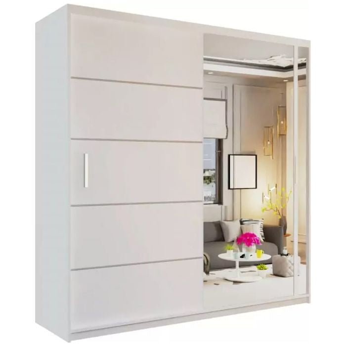 CHOICEWARDROBE 150cm sliding door wardrobe, matt white with full-length mirror.