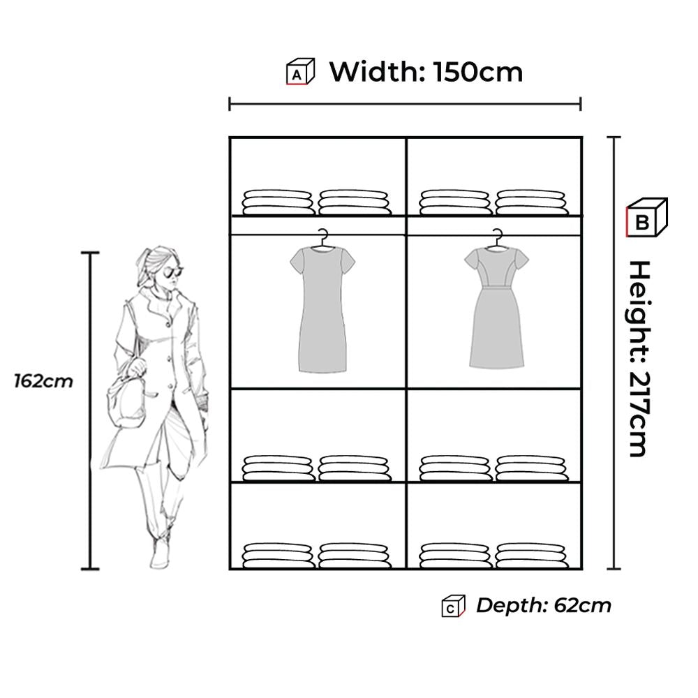 CHOICEWARDROBE 150cm sliding door wardrobe in matt white with mirrored door, 217x150x62cm.