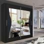 Heffner 180cm sliding door wardrobe in black with wave mirrored glass