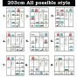 Wardrobe interior layout diagrams showing different shelving and hanging rail configurations.