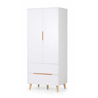 CHOICEWARDROBE Abrina 2 Door Wardrobe in Matt White and Oak – 80cm Wide Front Studio View with Drawers and Tapered Legs
