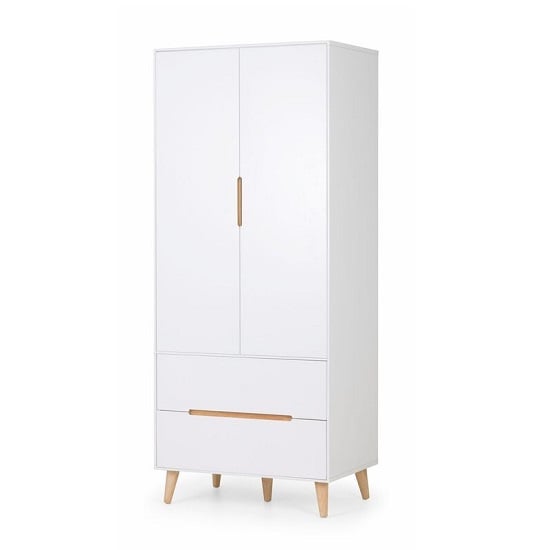 CHOICEWARDROBE Abrina 2-door wardrobe in matt white with oak trim and drawers.