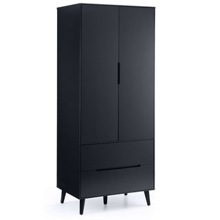 The CHOICEWARDROBE Abrina 80cm Anthracite 2 Door Wardrobe with Drawers is a tall, modern Scandinavian storage unit featuring minimalist handles and angled legs for a sleek look.
