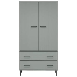 Front view of ChoiceWardrobe Adica 2 Door Grey Wardrobe featuring two drawers and sleek metal legs