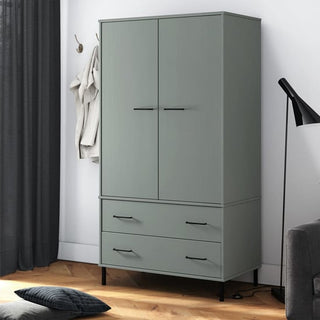 ChoiceWardrobe Adica Grey Wooden Wardrobe with drawers shown in a stylish modern bedroom interior with metal legs