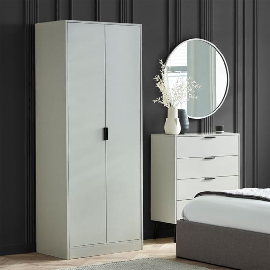 CHOICEWARDROBE Akron 2 door light grey wooden wardrobe with black handles