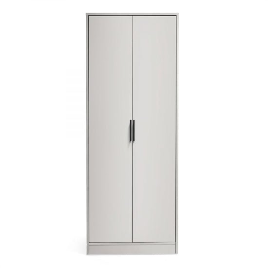 CHOICEWARDROBE Akron 2-door light grey wardrobe with black handles and hanging rail.