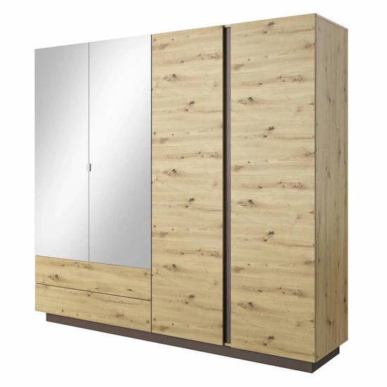 CHOICEWARDROBE Alaro 4 door oak effect wardrobe with 2 mirrored doors and 2 drawers