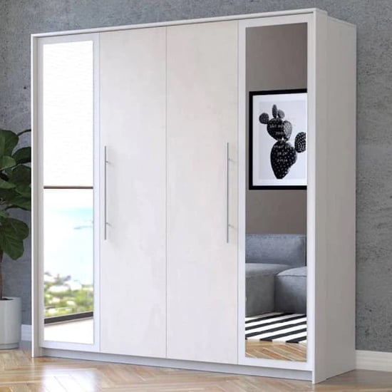 CHOICEWARDROBE Albany 3-door silk white wardrobe with mirrored outer door panels