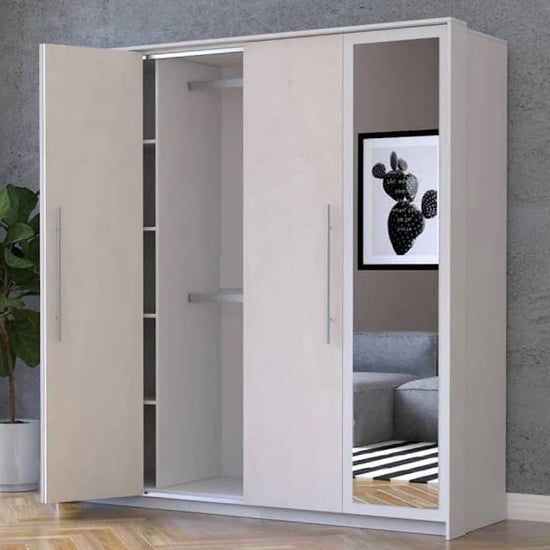 CHOICEWARDROBE Albany 3-door mirrored wardrobe in silk white with doors open