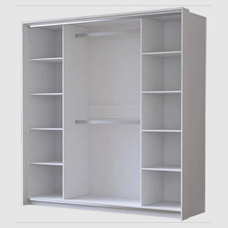 The CHOICEWARDROBE Albany 3 Door Mirrored Wardrobe in Silk White offers modern sliding storage with spacious shelves, dual hanging rods, and full-length mirrors, combining a sleek look with practical organization for any contemporary space.