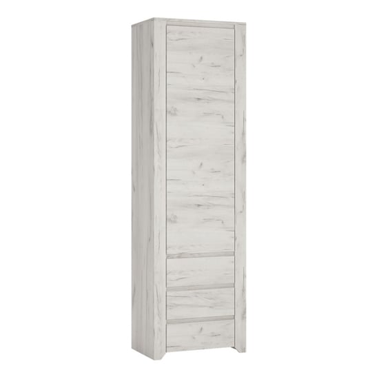 Slim 56cm white single door wardrobe with three drawers