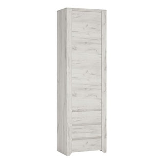 The CHOICEWARDROBE Alink 56cm Wooden Single Door Wardrobe in a white finish features 3 drawers, offering slim bedroom storage for clothes and essentials with a simple, modern design.