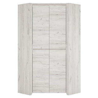 ChoiceWardrobe Alink white wood grain corner wardrobe with two doors and modern grain texture – compact 96 cm design for space-saving bedroom storage in the UK.