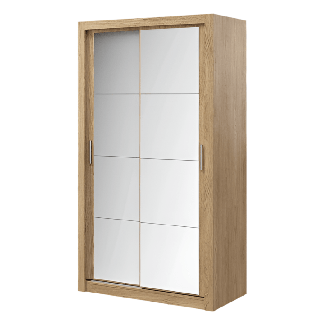 CHOICEWARDROBE Aliso 120cm 2 door sliding wardrobe in Shetland Oak with full mirrored doors.
