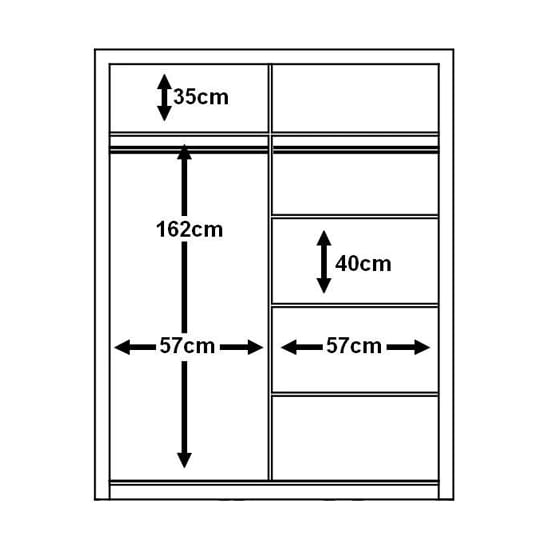 CHOICEWARDROBE Aliso 2-door mirrored sliding wardrobe internal dimension diagram.