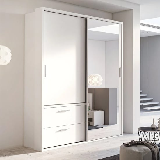 CHOICEWARDROBE Aliso white matt sliding wardrobe with mirrored door panel