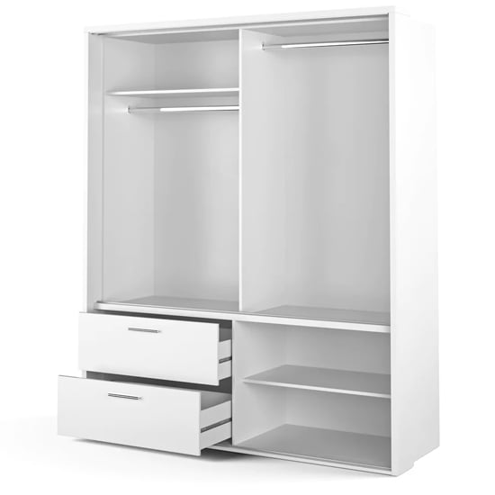 CHOICEWARDROBE Aliso 180cm white matt sliding wardrobe with mirrored panel and two drawers