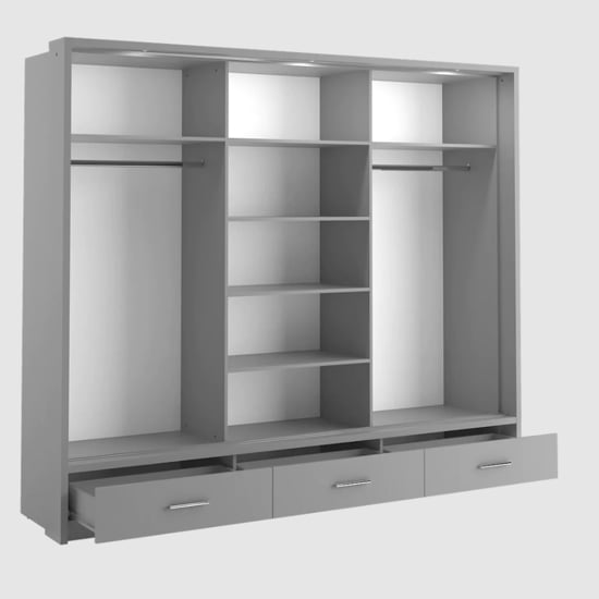 CHOICEWARDROBE Aliso 3 door sliding wardrobe in matt grey with full mirrored front and drawers
