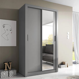 ChoiceWardrobe Aliso 120 cm Matt Grey Sliding Wardrobe with two mirror doors in a modern bedroom interior