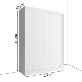 Internal measurement guide for ChoiceWardrobe Aliso 120 cm Sliding Wardrobe with precise shelf and rail dimensions
