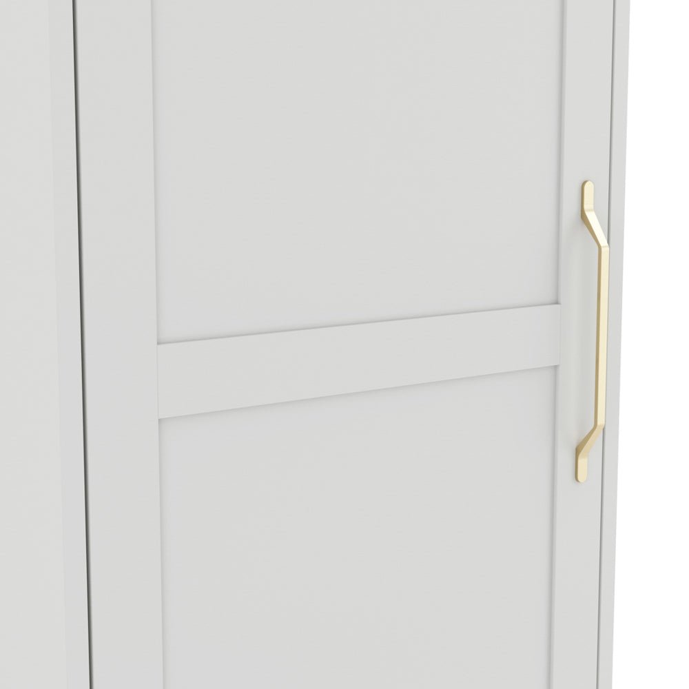 Close-up of CHOICEWARDROBE Allen 1-door slim wardrobe in white, showing shaker panel detail and straight gold handle.