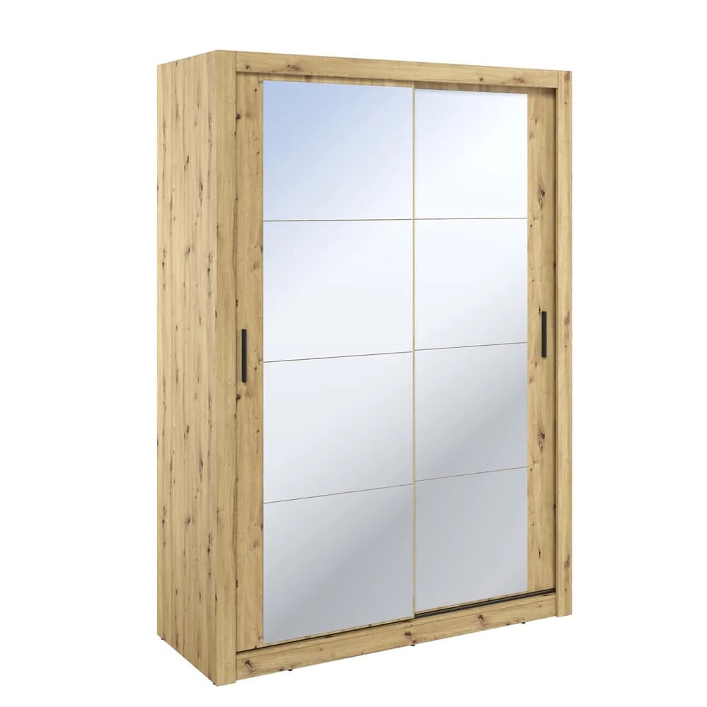 CHOICEWARDROBE Allen 120cm sliding door wardrobe, natural oak finish with full mirrored doors.