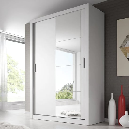 CHOICEWARDROBE Allen 150cm matt white 2-door sliding wardrobe with one mirrored door