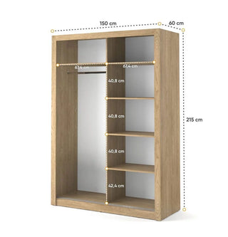 CHOICEWARDROBE Allen 150cm oak sliding door wardrobe with mirrored panel and shelves.