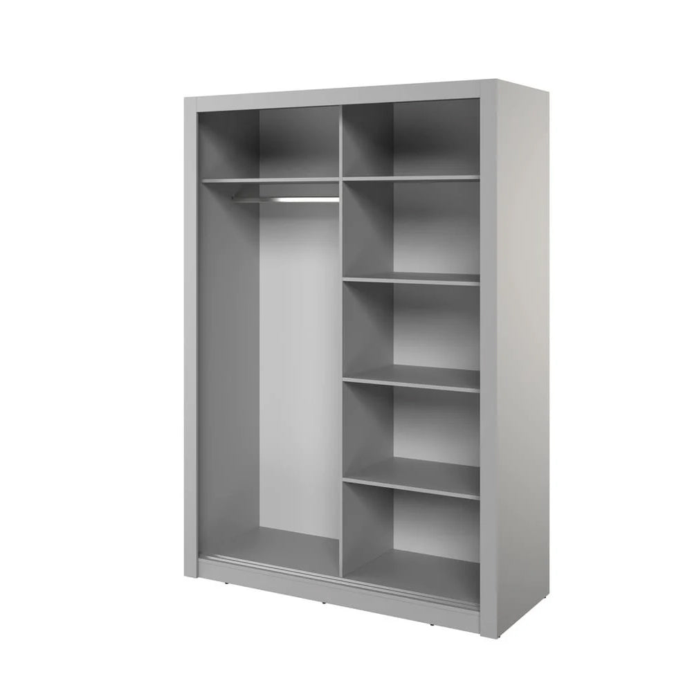 Grey 150cm sliding wardrobe with full mirrored doors and modern design