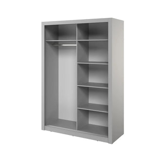 Grey 150cm sliding wardrobe with full mirrored doors and modern design