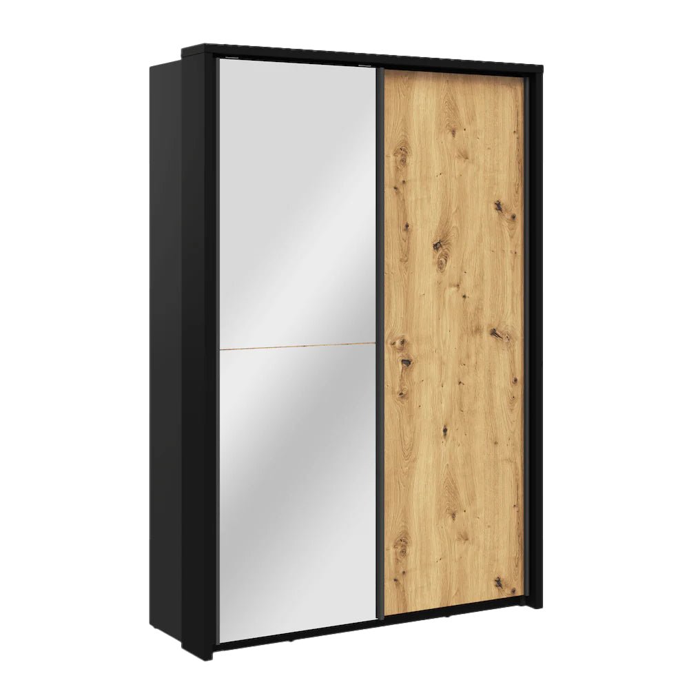 ChoiceWardrobe Allen 160cm sliding wardrobe: black frame, Sonoma Oak door, and mirrored door.