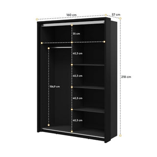 Dimensional diagram of ChoiceWardrobe Allen 160 cm Sliding Wardrobe displaying height, width, and depth measurements
