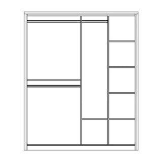 Line drawing of the CHOICEWARDROBE Allen 2 Door Mirrored Sliding Wardrobe (180cm, Grey), showing two left hanging sections and a right-side shelving column with two lower compartments for organised storage in a modern, space-saving design.