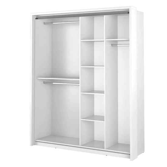 CHOICEWARDROBE Allen 2 door sliding wardrobe, 180cm Matt White, with one mirrored door and internal shelves.