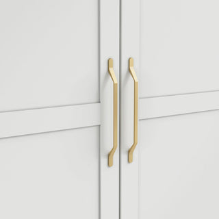 Close-up of CHOICEWARDROBE Allen 2 Door Wooden Wardrobe in white, featuring gold handles and a modern cross-pattern design—an elegant, sleek storage solution for your bedroom.