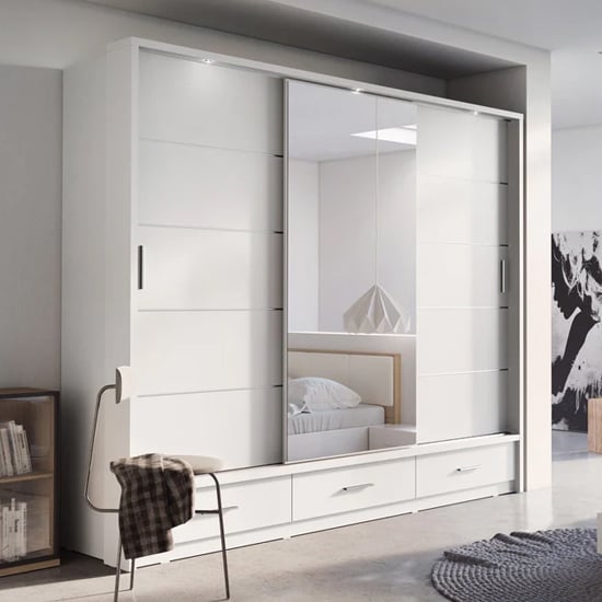 CHOICEWARDROBE Allen 250cm wide white sliding door wardrobe with mirror