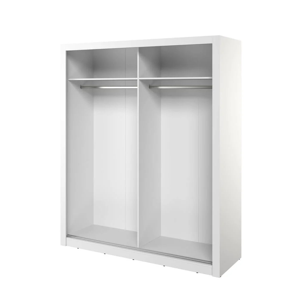 Open CHOICEWARDROBE Allen 160cm white gloss sliding door wardrobe interior with hanging rails and shelves