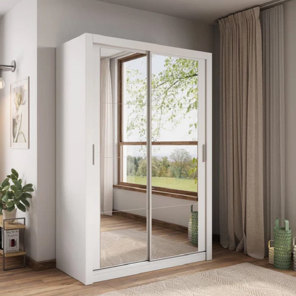 White 2-door mirrored sliding wardrobe | CHOICEWARDROBE Ames