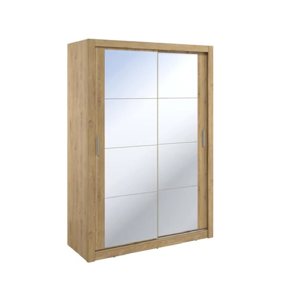 CHOICEWARDROBE Ames 2-door sliding wardrobe in Oak Shetland finish with full mirrored panels and metal handles.