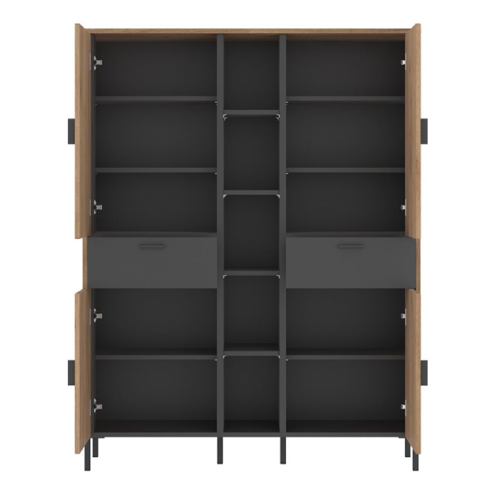 CHOICEWARDROBE Arthur grey oak 4 door 2 drawer wardrobe with open shelves and central drawers