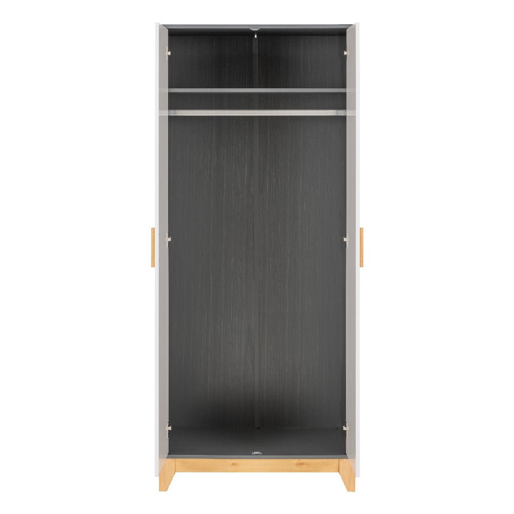 White and grey 2-door wardrobe with oak legs